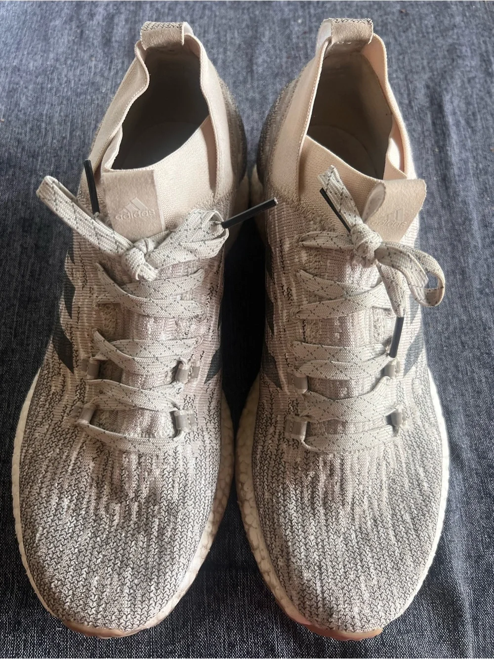 adidas Men’s Beige Knit Athletic Sneakers with Black Accents